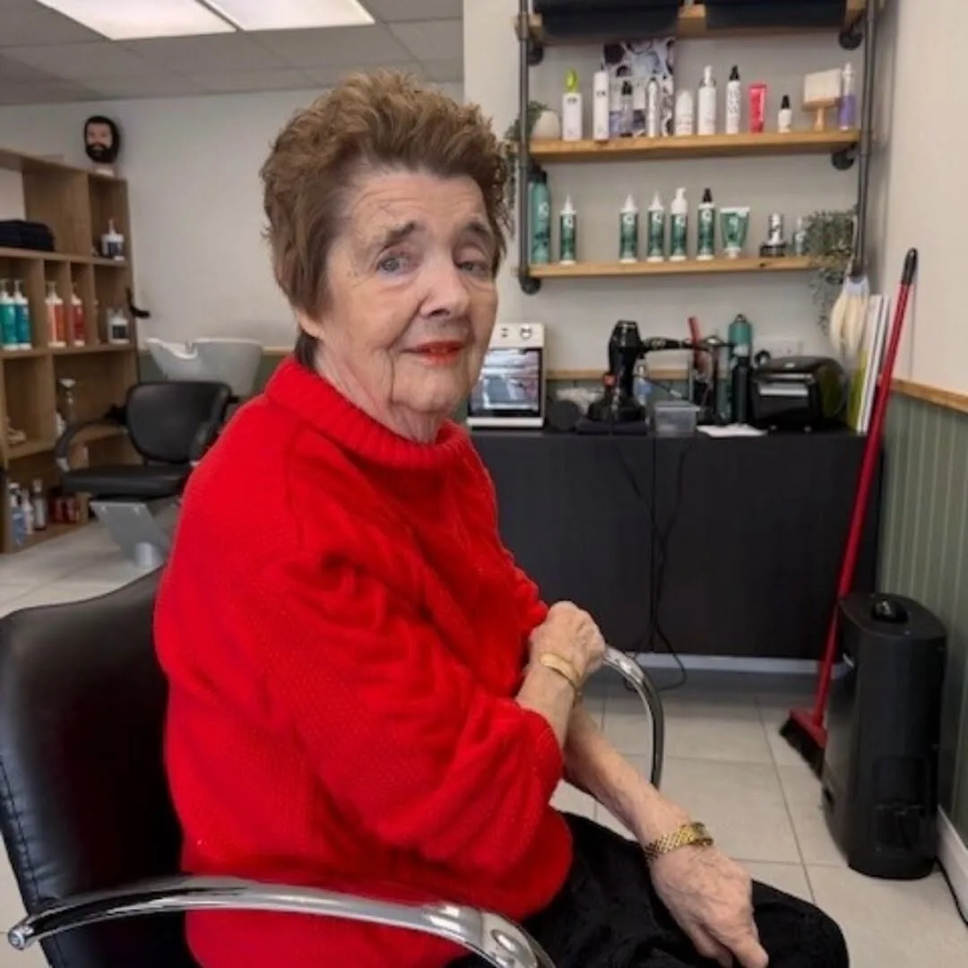 Pam seated in the Torquay salon during her hair appointment